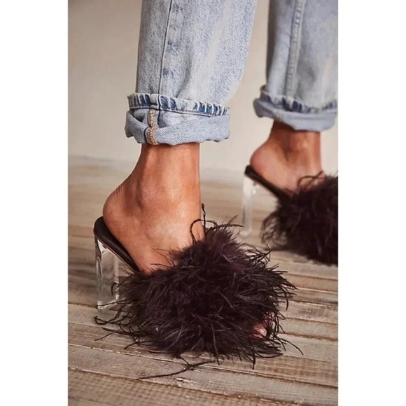 New Free People Jeffrey Campbell Heels Daisy Clear Glass Feather Shoes in Brown - Picture 1 of 13